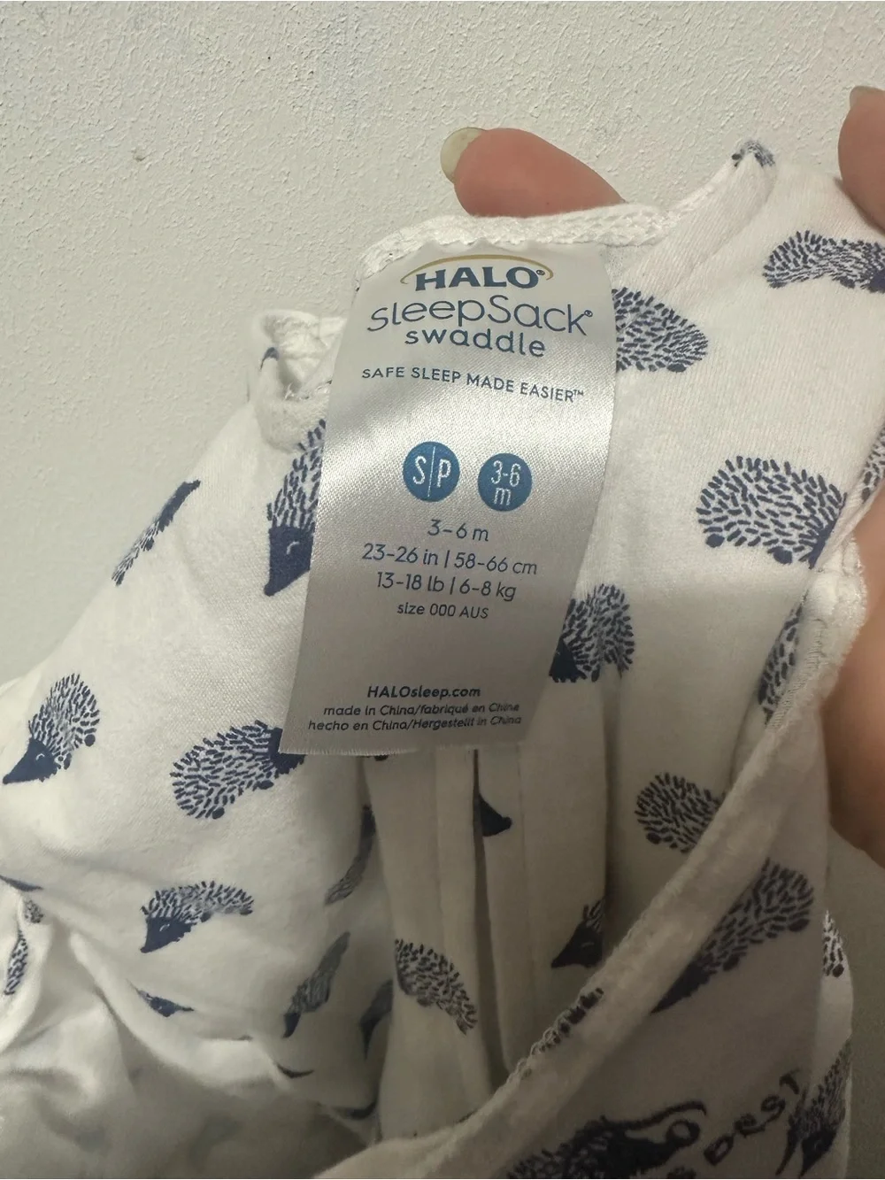 Halo White Sleeveless Sleep Sack with Navy Hedgehog Print